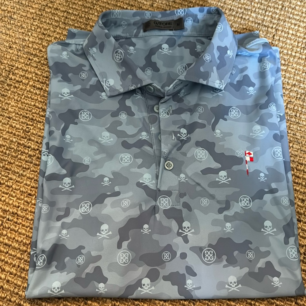G Fore Blue Camo and Skull golf shirt